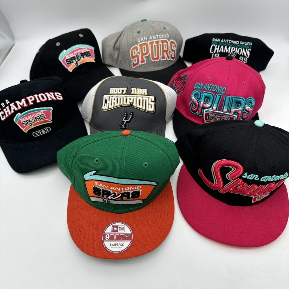 Lot of 8 -‎ Vintage San Antonio Spurs Embroidered Caps - EUC